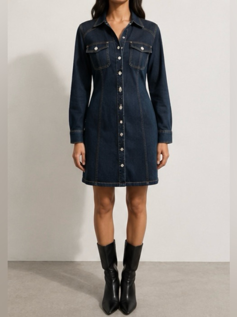 INC International Concepts Denim Snap-Front Dress Size 8